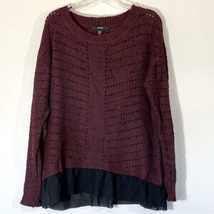 Forever 21 Marled Burgundy Black Open Knit Layered Sweater Tunic Size XL